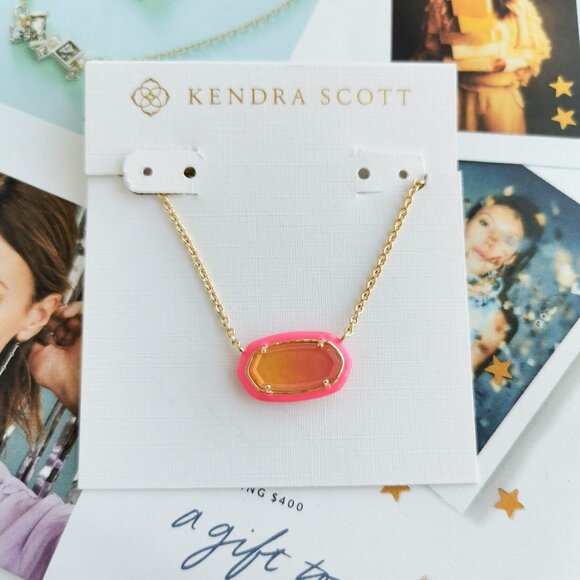 New Kendra Scott Elisa Enamel Framed Sunset Necklace Gold - Picture 1 of 3